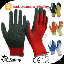 SRSAFETY latex revêtuté de polycoton calibre 10 sur palme, finition crinkle, gants en latex tricotés, fournisseur de porcelaine